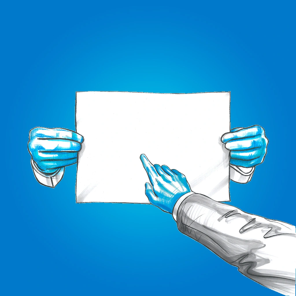 Business hero hand pointing at paper