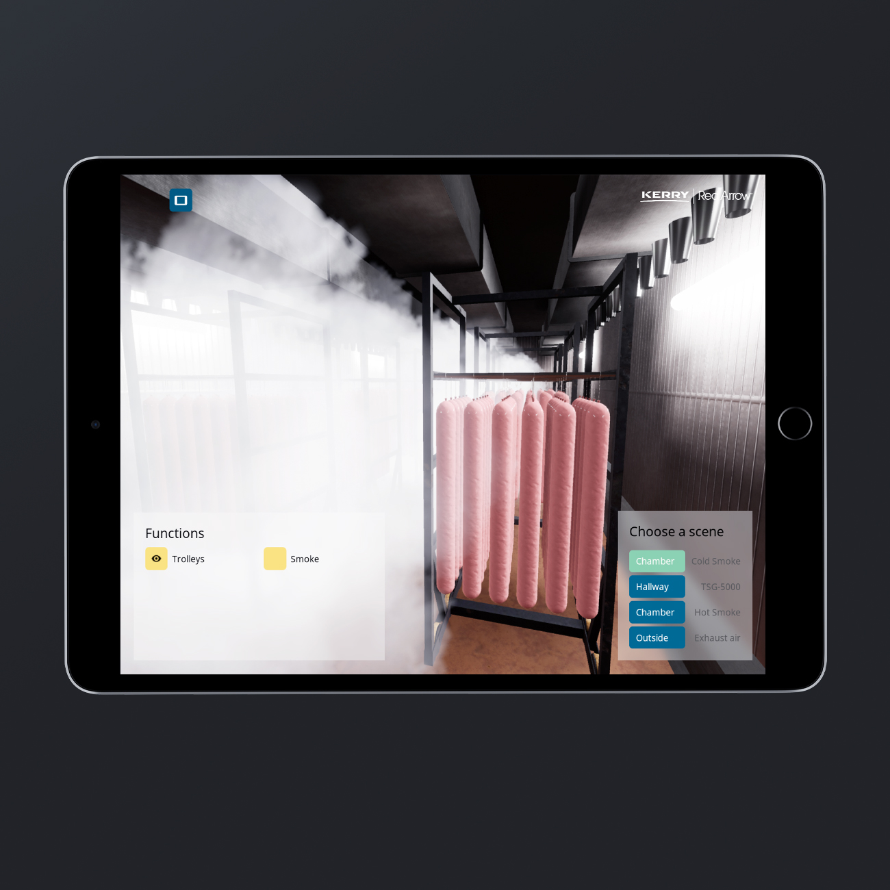 iPad with visualization of the smoking process in a cold smoke chamber